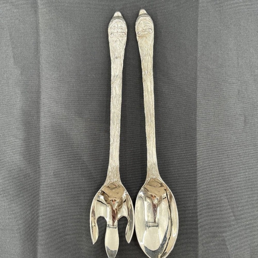 International Silver Santa Claus Christmas Silver Plated Salad‎ Serving Utensils